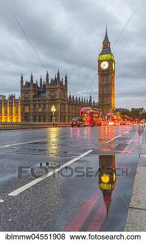 Stock Photo - Westminster Bridge, Palace of Westminster, Houses of Parliament with reflection, Big Ben, City of Westminster, London, England, United Kingdom, Europe. Fotosearch