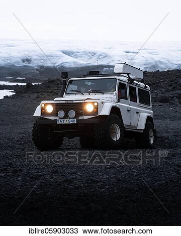 White Land Rover in front of a glacier, Vatnajökull glacier, Iceland, Europe View Large Photo Image Stock Image - White Land Rover in front of a glacier, Vatnajökull glacier, Iceland, Europe. Fotosearch