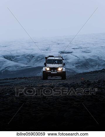 White Land Rover Jeep in front of a glacier, Vatnajökull glacier, Iceland, Europe View Large Photo Image Stock Photo - White Land Rover Jeep in front of a glacier, Vatnajökull glacier, Iceland, Europe. Fotosearch