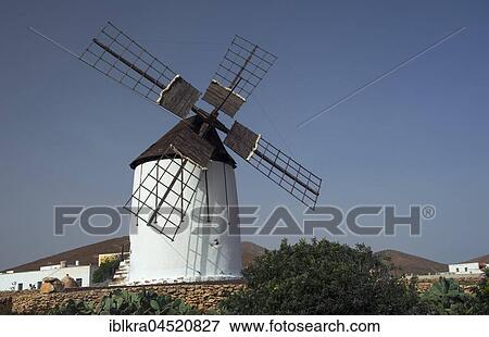 Stock Photo - Windmill, Pajara, Fuerteventura, Canary Islands, Spain, Europe. Fotosearch