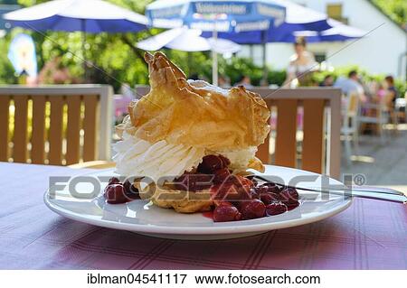 Stock Photo - Windmuff with cherries, Hohensteiner Hof, Hohenstein, Middle Franconia, Franconia, Bavaria, Germany, Europe. Fotosearch