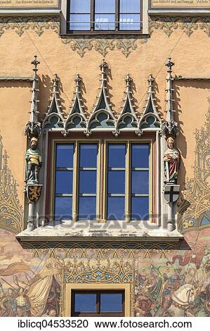 Window with two electoral sculptures, town hall, Ulm, Baden-Württemberg, Germany, Europe View Large Photo Image Stock Image - Window with two electoral sculptures, town hall, Ulm, Baden-Württemberg, Germany, Europe. Fotosearch