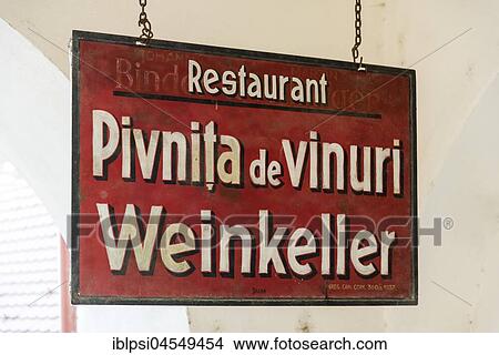 Picture - Wine Cellar Sign, Sibiu, Romania, Europe. Fotosearch