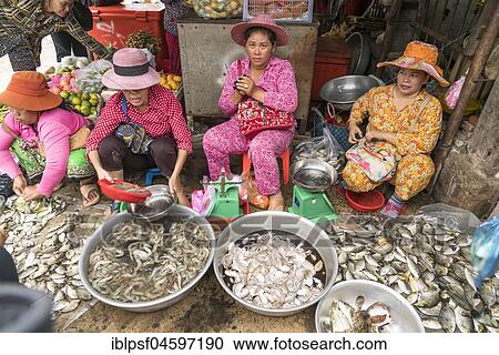 Women at the Fish Market in Kampot, Cambodia, Asia View Large Photo Image Stock Image - Women at the Fish Market in Kampot, Cambodia, Asia. Fotosearch