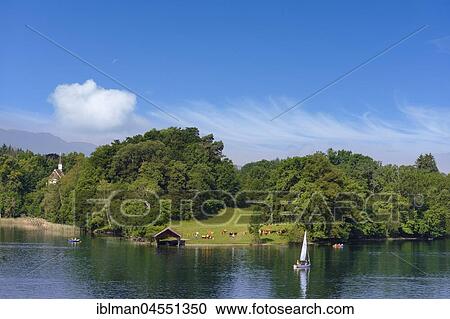 Stock Image - Wörth Island with Simpertkapelle, Staffelsee, Seehausen am Staffelsee, Das Blaue Land, Upper Bavaria, Bavaria, Germany, Europe. Fotosearch