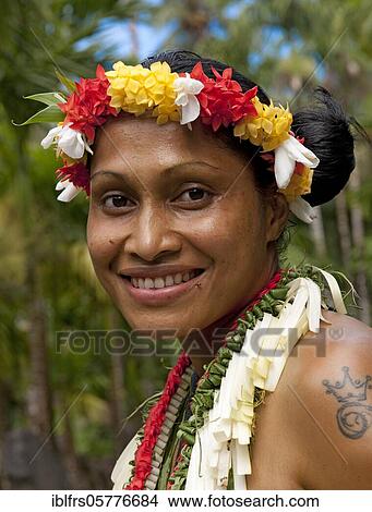 Young smiling local woman with traditional flower decoration, headdress, portrait, Caroline Islands, South Sea, Pacific, Yap Island, Micronesia, Oceania View Large Photo Image Picture - Young smiling local woman with traditional flower decoration, headdress, portrait, Caroline Islands, South Sea, Pacific, Yap Island, Micronesia, Oceania. Fotosearch