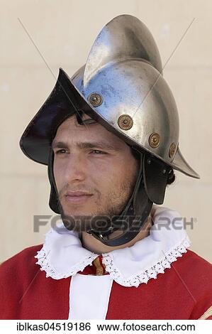 Stock Photograph - Young soldier of the Order of Malta, historical uniform, In Guardia Parade, Fort San Elmo, Valletta, Malta, Europe. Fotosearch
