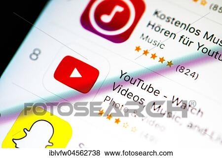 Youtube App in the Apple App Store, video platform, app icon, display on a screen of a mobile phone, iPhone, iOS, smartphone, macro recording, detail, full size View Large Photo Image Stock Photo - Youtube App in the Apple App Store, video platform, app icon, display on a screen of a mobile phone, iPhone, iOS, smartphone, macro recording, detail, full size. Fotosearch
