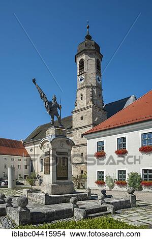 Picture - Abbey Church of Saint Peter and Paul with war memorial, Weyarn, Upper Bavaria, Bavaria, Germany, Europe. Fotosearch