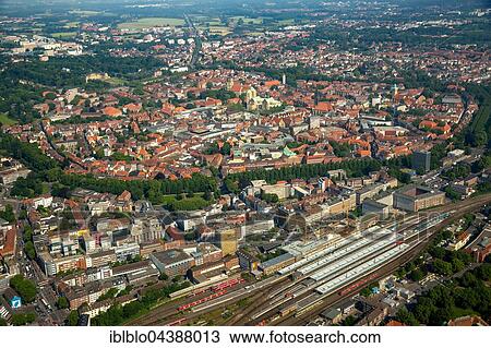 Aerial photograph, central station and historic centre, Münster, Münsterland, North Rhine-Westphalia, Germany, Europe View Large Photo Image Stock Image - Aerial photograph, central station and historic centre, Münster, Münsterland, North Rhine-Westphalia, Germany, Europe. Fotosearch