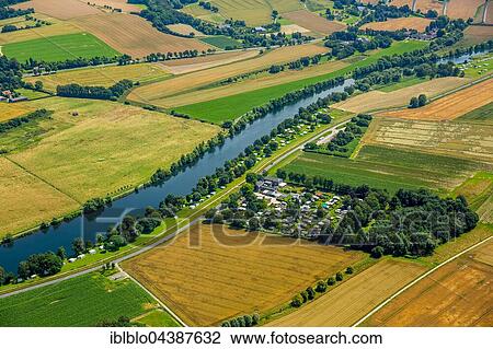 Stock Image - Aerial photograph, Ruhr valley, Ruhr district, Ruhr floodplains with camping site, Mülheim an der Ruhr, Ruhr district, North Rhine-Westphalia, Germany, Europe. Fotosearch