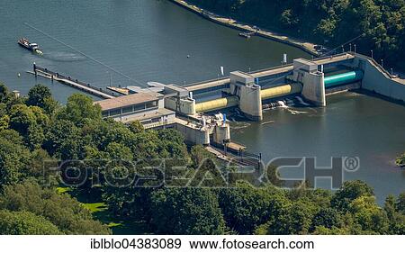 Aerial view, dam in Lake Baldeney, hydropower plant, Essen, Ruhr district, North Rhine-Westphalia, Germany, Europe View Large Photo Image Stock Photo - Aerial view, dam in Lake Baldeney, hydropower plant, Essen, Ruhr district, North Rhine-Westphalia, Germany, Europe. Fotosearch