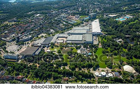 Stock Image - Aerial view, GRUGA-Park and Exhibition, Essen, Ruhr district, North Rhine-Westphalia, Germany, Europe. Fotosearch
