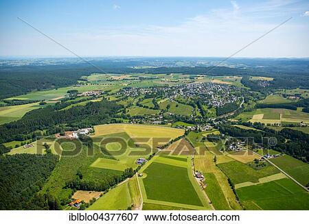 Stock Photo - Aerial view, Hirschberg, Warstein, Sauerland, North Rhine-Westphalia, Germany, Europe. Fotosearch