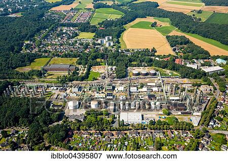 Stock Photo - Aerial view, industrial area, Zweckel machinery buildings and Ineos Phenol GmbH chemical plant, Gladbeck, Ruhr district, North Rhine Westphalia, Germany, Europe. Fotosearch
