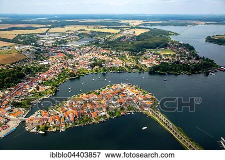 Aerial view, island town of Malchow, Mecklenburg Lakeland, Mecklenburg-Western Pomerania, Germany, Europe View Large Photo Image Stock Photo - Aerial view, island town of Malchow, Mecklenburg Lakeland, Mecklenburg-Western Pomerania, Germany, Europe. Fotosearch