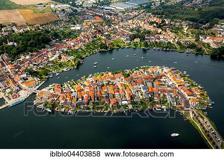 Aerial view, island town of Malchow, Mecklenburg Lakeland, Mecklenburg-Western Pomerania, Germany, Europe View Large Photo Image Stock Photo - Aerial view, island town of Malchow, Mecklenburg Lakeland, Mecklenburg-Western Pomerania, Germany, Europe. Fotosearch