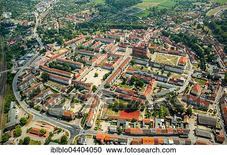 Stock Image - Aerial view, Malchin, Mecklenburg Lake Plateau, Mecklenburg-Western Pomerania, Germany, Europe. Fotosearch