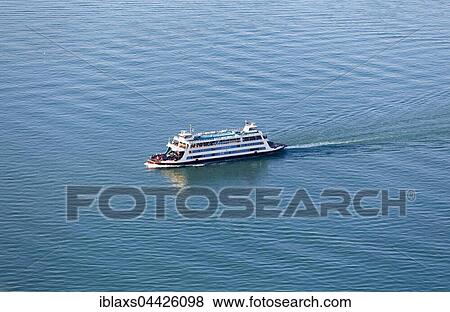 Stock Photo - Aerial view, Meersburg ferry, Lake Constance, Baden-Württemberg, Germany, Europe. Fotosearch