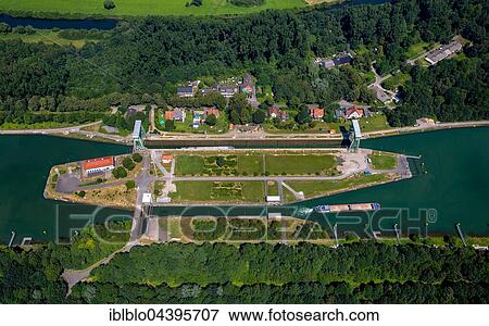 Aerial view of Dorsten Lock, Wesel-Datteln Canal, inland waterways, Dorsten, Ruhr, North Rhine-Westphalia, Germany, Europe View Large Photo Image Stock Photo - Aerial view of Dorsten Lock, Wesel-Datteln Canal, inland waterways, Dorsten, Ruhr, North Rhine-Westphalia, Germany, Europe. Fotosearch