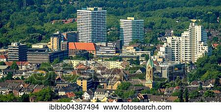 Aerial view of Maritim Hotel, Weisser Riese apartment block, Gelsenkirchen, Ruhr, North Rhine-Westphalia, Germany, Europe View Large Photo Image Picture - Aerial view of Maritim Hotel, Weisser Riese apartment block, Gelsenkirchen, Ruhr, North Rhine-Westphalia, Germany, Europe. Fotosearch