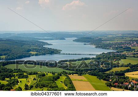Aerial view over the Möhnesee lake, Sauerland, North Rhine-Westphalia, Germany, Europe View Large Photo Image Stock Image - Aerial view over the Möhnesee lake, Sauerland, North Rhine-Westphalia, Germany, Europe. Fotosearch