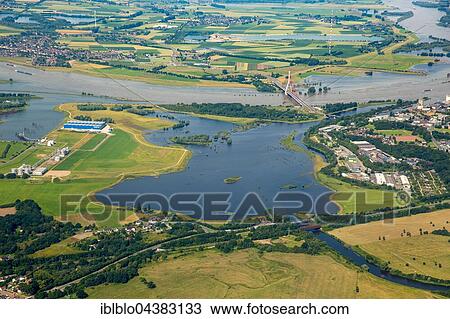 Aerial view, Rhine floods at the Lippe estuary, Niederrhein, North Rhine-Westphalia, Germany, Europe View Large Photo Image Stock Image - Aerial view, Rhine floods at the Lippe estuary, Niederrhein, North Rhine-Westphalia, Germany, Europe. Fotosearch