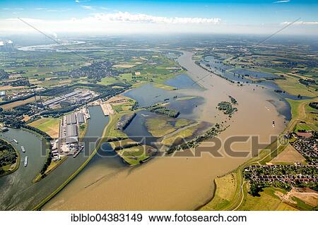 Aerial view, Rhine floods at the Lippe estuary, Niederrhein, North Rhine-Westphalia, Germany, Europe View Large Photo Image Stock Photo - Aerial view, Rhine floods at the Lippe estuary, Niederrhein, North Rhine-Westphalia, Germany, Europe. Fotosearch
