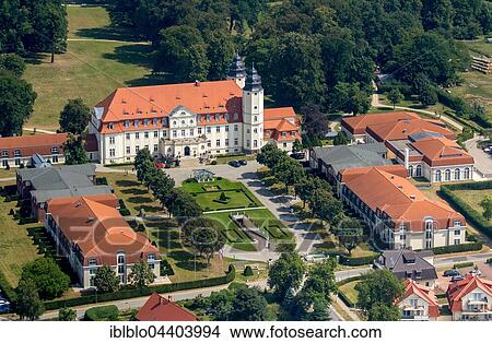 Picture - Aerial view, Schlosshotel Fleesensee, castle hotel, Göhren-Lebbin, Mecklenburg Lake Plateau, Mecklenburg-Western Pomerania, Germany, Europe. Fotosearch