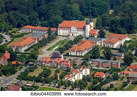 Stock Photography - Aerial view, Schlosshotel Fleesensee, castle hotel, Göhren-Lebbin, Mecklenburg Lake Plateau, Mecklenburg-Western Pomerania, Germany, Europe. Fotosearch
