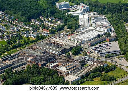 Stock Photo - Aerial view, Siepmann-Werke GmbH & Co KG, AEG Power Solutions GmbH, Infineon Technologies AG, Warstein, Belecke, Warstein, Sauerland, North Rhine-Westphalia, Germany, Europe. Fotosearch