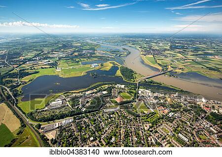Aerial view, the Rhine flood at the Lippe estuary, Rhine bridge, reconstruction of Lippe Wesel, Niederrhein, North Rhine-Westphalia, Germany, Europe View Large Photo Image Stock Image - Aerial view, the Rhine flood at the Lippe estuary, Rhine bridge, reconstruction of Lippe Wesel, Niederrhein, North Rhine-Westphalia, Germany, Europe. Fotosearch
