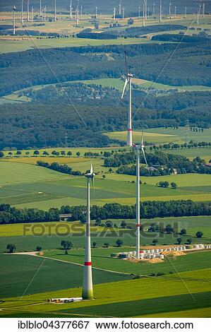 Aerial View, wind turbines, wind farm Wunnenberg, wind power, alternative energy, renewable energy, landscape destruction, Bad Wunnenberg, Soester Plain, North Rhine-Westphalia, Germany, Europe View Large Photo Image Stock Photo - Aerial View, wind turbines, wind farm Wunnenberg, wind power, alternative energy, renewable energy, landscape destruction, Bad Wunnenberg, Soester Plain, North Rhine-Westphalia, Germany, Europe. Fotosearch