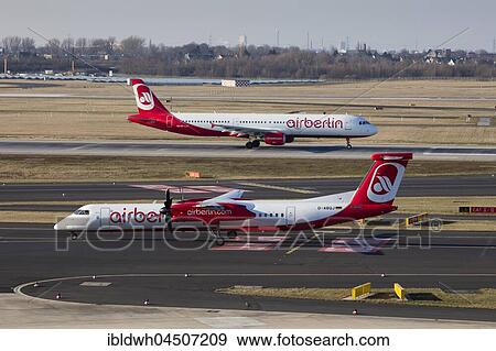Airberlin aircraft, runway, Düsseldorf Airport, Düsseldorf, North Rhine-Westphalia, Germany, Europe View Large Photo Image Stock Photo - Airberlin aircraft, runway, Düsseldorf Airport, Düsseldorf, North Rhine-Westphalia, Germany, Europe. Fotosearch