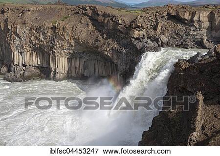 Stock Photo - Aldeyjarfoss Waterfall, Skjalfandafljot River, Sprengisandur, Icelandic Highlands, Iceland, Europe. Fotosearch