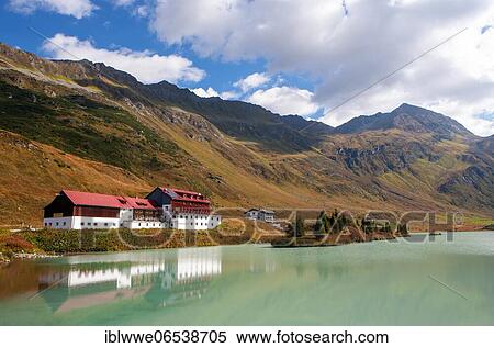 Stock Photography - Alpengasthof Zeinisjoch on Lake Zeinis, Ferwall Group, Galtür, Paznaun Valley, Tyrol, Austria, Europe. Fotosearch