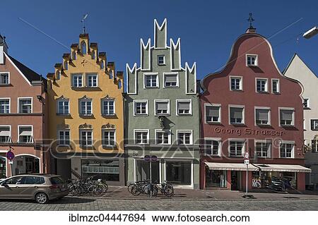 Picture - Alte Bürgerhäuser, row of historic houses, pedestrian area, historic centre, Landshut, Lower Bavaria, Germany, Europe. Fotosearch
