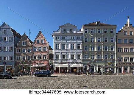 Stock Photography - Alte Bürgerhäuser, row of historic houses, pedestrian area, historic centre, Landshut, Lower Bavaria, Germany, Europe. Fotosearch