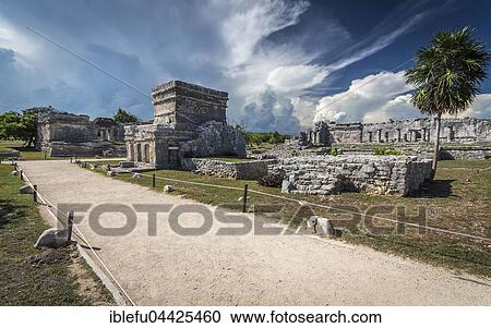 Stock Image - Ancient Mayan ruin, Tulum, Mexico, Central America. Fotosearch