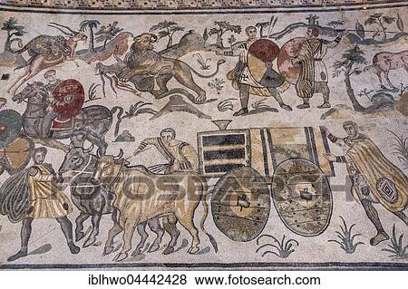 Ancient roman floor mosaic, passage of the large hunt, the little hunt mosaic, Villa Romana del Casale, UNESCO World Heritage Site, Piazza Armerina, Province of Enna, Sicily, Italy, Europe View Large Photo Image Stock Photo - Ancient roman floor mosaic, passage of the large hunt, the little hunt mosaic, Villa Romana del Casale, UNESCO World Heritage Site, Piazza Armerina, Province of Enna, Sicily, Italy, Europe. Fotosearch