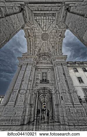Stock Image - Arco da Rua Augusta, triumphal arch-like building, 19th century, Praça do Comércio, HDR, Lisbon, Portugal, Europe. Fotosearch