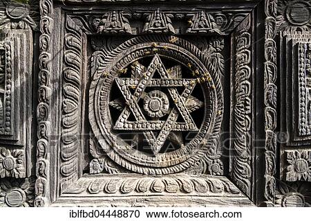 Stock Image - Artfully carved wooden detail, Gorakhnath temple, Gorkha, Gorkha District, Nepal, Asia. Fotosearch