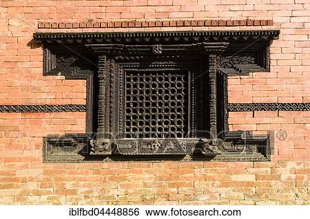 Stock Photograph - Artfully carved wooden window, Gorakhnath temple, Gorkha, Gorkha District, Nepal, Asia. Fotosearch