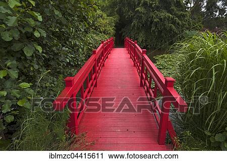 Stock Image - Asian bridge, Parc Floral et Tropical de la Court d'Aron, Saint Cyr en Talmondais, Vandee, France, Europe. Fotosearch