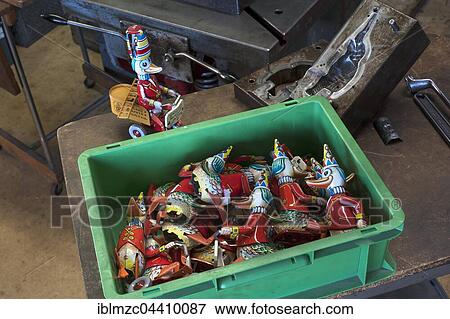 assembly box with tin toys of the 1950s, duck firefighter, on the right a mold for an elephant, tin toys, Emskirchen, Brunn, Upper Franconia, Bavaria, Germany, Europe View Large Photo Image Stock Photo - assembly box with tin toys of the 1950s, duck firefighter, on the right a mold for an elephant, tin toys, Emskirchen, Brunn, Upper Franconia, Bavaria, Germany, Europe. Fotosearch