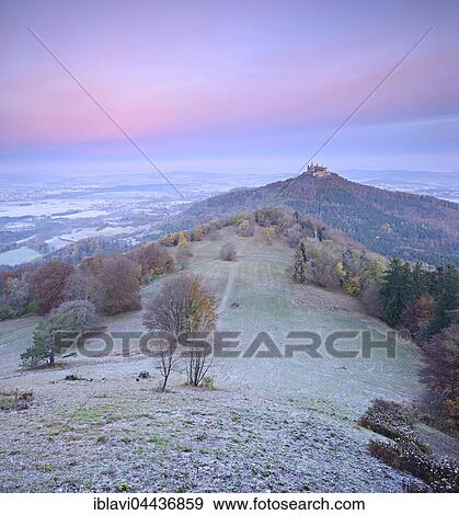 Autumn landscape, Hohenzollern Castle, dawn, hoar frost, Swabian Jura, Zollernalb, Hechingen, Baden-Württemberg, Germany, Europe View Large Photo Image Stock Photo - Autumn landscape, Hohenzollern Castle, dawn, hoar frost, Swabian Jura, Zollernalb, Hechingen, Baden-Württemberg, Germany, Europe. Fotosearch