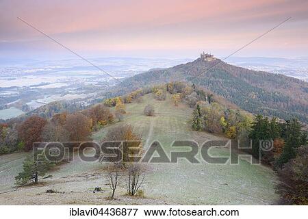 Autumn landscape, Hohenzollern Castle, dawn, hoar frost, Swabian Jura, Zollernalb, Hechingen, Baden-Württemberg, Germany, Europe View Large Photo Image Stock Photo - Autumn landscape, Hohenzollern Castle, dawn, hoar frost, Swabian Jura, Zollernalb, Hechingen, Baden-Württemberg, Germany, Europe. Fotosearch