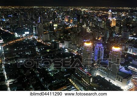 Stock Image - Bangkok skyline at night, Bangkok, Thailand, Asia. Fotosearch