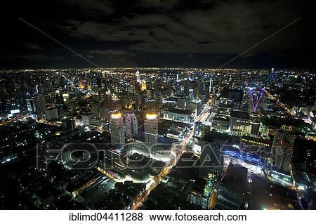 Bangkok skyline at night, Bangkok, Thailand, Asia View Large Photo Image Stock Photo - Bangkok skyline at night, Bangkok, Thailand, Asia. Fotosearch