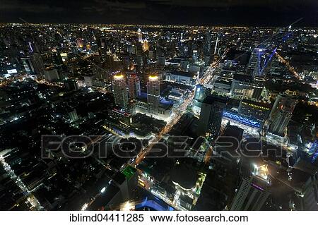 Stock Photography - Bangkok skyline at night, Bangkok, Thailand, Asia. Fotosearch